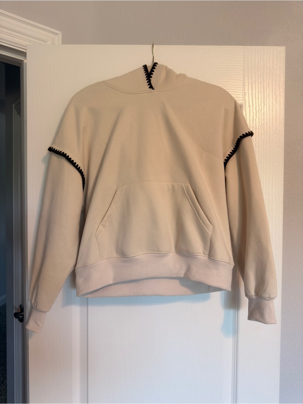 Papermoon Beige Hooded Sweatshirt with Black Trim